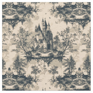 Mitternacht und Ivory Castle Toile de Jouy Stoff