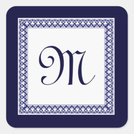 Mitternacht und Verzierte Monogramm Quadratischer Aufkleber
