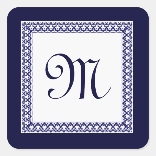 Mitternacht und Verzierte Monogramm Quadratischer Aufkleber (Vorderseite)
