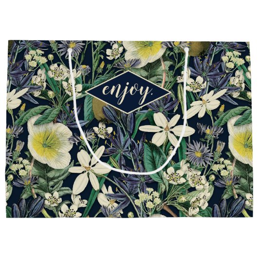 Mitternacht Vintage Botanische Geschenktasche Große Geschenktüte (Rückseite)