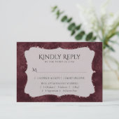 Mitternacht Wein Romance | Satiny Grunge Damask Me RSVP Karte (Stehend Vorderseite)