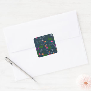 Mitternacht Whimsical Lotus Floral Garden  Quadratischer Aufkleber