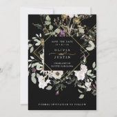 Mitternacht-Wildblumen | Schwarz Geometrisch Save The Date (Vorderseite)