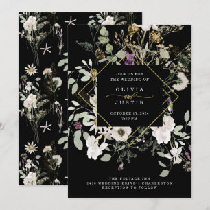 Mitternacht-Wildblumen Schwarze geometrische Hoc Einladung