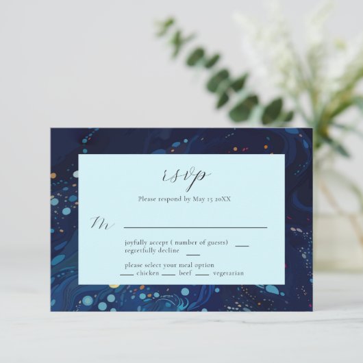 Mitternacht Wirbel Hochzeit RSVP-Karte RSVP Karte (Stehend Vorderseite)