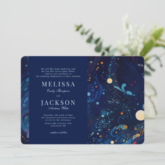 Mitternacht Wirbel Hochzeitseinladung Einladung (Stehend Vorderseite)