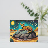 Mitternacht Wüste Wild Leopard Happy Holidays Postkarte (Stehend Vorderseite)