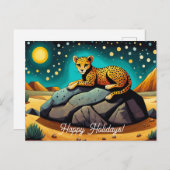 Mitternacht Wüste Wild Leopard Happy Holidays Postkarte (Vorne/Hinten)