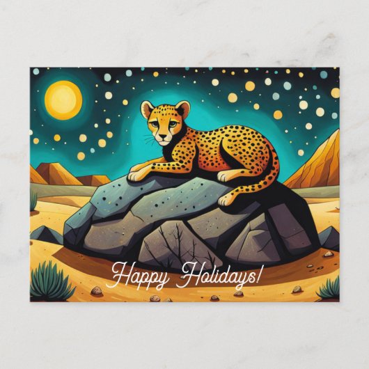 Mitternacht Wüste Wild Leopard Happy Holidays Postkarte (Vorderseite)