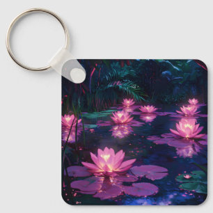 Mitternacht Zen Natur Rosa Lotus Teich Schlüsselanhänger