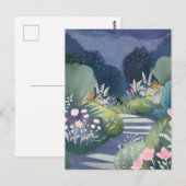 Mitternachtgarten | Blumenweg Wasserfarbe Postkarte (Vorne/Hinten)
