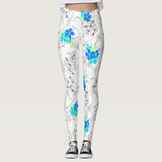 Mitternachtgarten Hawaiian Tropical Floral Leggings (Vorderseite)