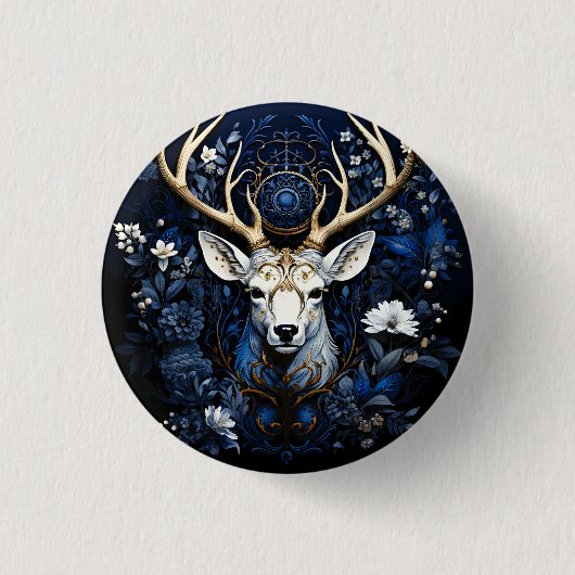 Mitternächtliche himmlische florale gotische Hirsc Button (Vorderseite)