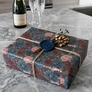 Mitternächtliche viktorianische Blumen Burgunder Geschenkpapier