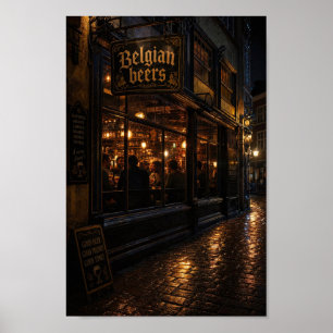 Mitternachtliches belgisches Bierhaus-Wärme-Poster Poster