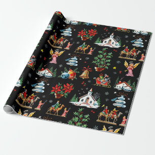 Mitternachtliches Weihnachten im Stil der Mitte de Geschenkpapier
