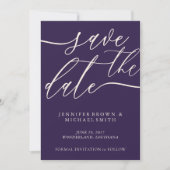 Mitternachtlila Save The Date Kalligrafie (Vorderseite)