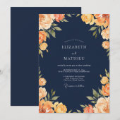 Mitternachts-Amber-Ranunculus-Eukalyptus-Hochzeit Einladung (Vorne/Hinten)