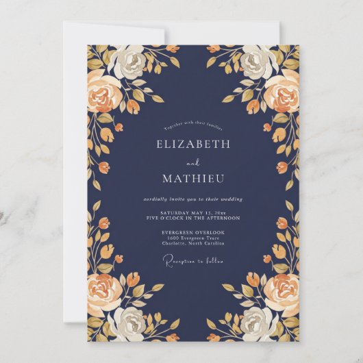 Mitternachts-Amber-Ranunculus-Sage-Hochzeit Einladung (Vorderseite)