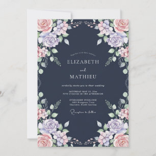 Mitternachts-Amethyst-Pfingstrosen-Hochzeit Einladung