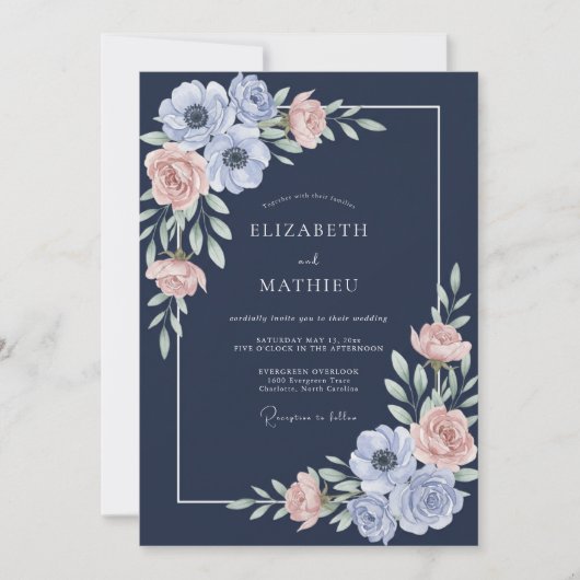Mitternachts-Anemonen-Hochzeit Einladung (Vorderseite)