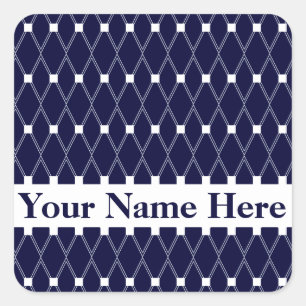 Mitternachts Argyle-Gitter mit Monogramm Quadratischer Aufkleber