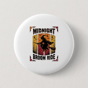 Mitternachts Besenfahrt Vintage Hexe Halloween Gra Button