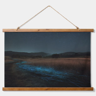Mitternachts-Biolumineszenz-Fluss-Dunkle-Natur-Wan Wandteppich Mit Holzrahmen