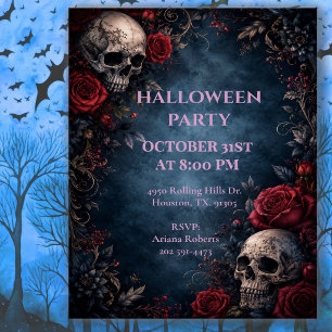 Mitternachts-Blumen-Schädel-Halloween-Party Einladung