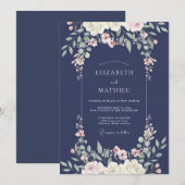 Mitternachts-Blush-Blüten-Hochzeit Einladung (Vorne/Hinten)
