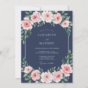 Mitternachts-Blush-Petal-Hochzeit Einladung