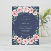 Mitternachts-Blush-Petal-Hochzeit Einladung (Stehend Vorderseite)