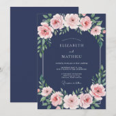 Mitternachts-Blush-Petal-Hochzeit Einladung (Vorne/Hinten)