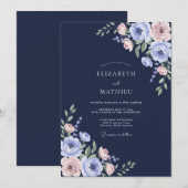 Mitternachts-Blush-Ranunculus-Eukalyptus-Hochzeit Einladung (Vorne/Hinten)