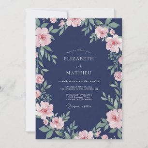 Mitternachts-Blush-Rebe-Hochzeit Einladung