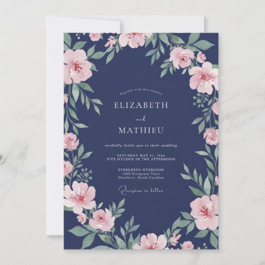 Mitternachts-Blush-Rebe-Hochzeit Einladung (Vorderseite)