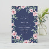 Mitternachts-Blush-Rebe-Hochzeit Einladung (Stehend Vorderseite)