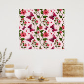 Mitternachts-Blüten-Schmetterling-Blumen-Passendes Poster (Küche)