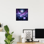 Mitternachts-Blütenfeld unter leuchtendem kosmisch Poster (Heimbüro)