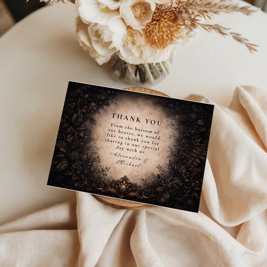 Mitternachts-Botanical-Gothic-Hochzeit Dankeskarte