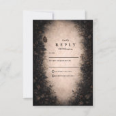 Mitternachts-Botanical-Gothic-Hochzeit RSVP Karte (Vorderseite)