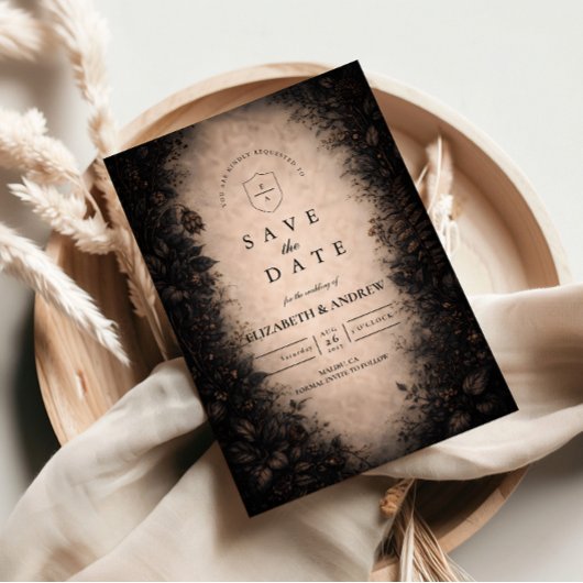 Mitternachts-Botanical-Gothic-Hochzeit Save The Date