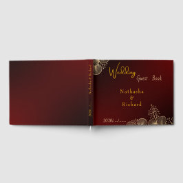 Mitternachts-Burgund & Goldene Florale Hochzeit Gästebuch