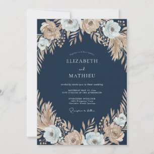 Mitternachts-Champagner-Anemone-Hochzeit Einladung