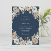 Mitternachts-Champagner-Anemone-Hochzeit Einladung (Stehend Vorderseite)