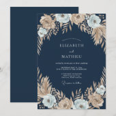 Mitternachts-Champagner-Anemone-Hochzeit Einladung (Vorne/Hinten)