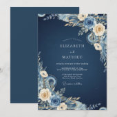 Mitternachts-Creme-Blüten-Hochzeit Einladung (Vorne/Hinten)
