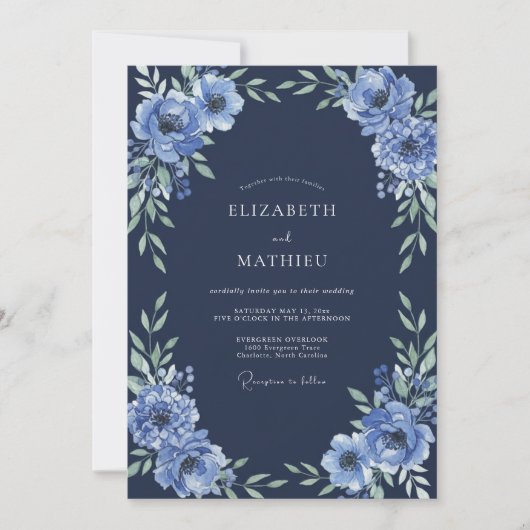 Mitternachts-Dahlia-Hochzeit Einladung (Vorderseite)