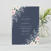 Mitternachts-Elfenbein-Blatt-Hochzeit Einladung (Stehend Vorderseite)