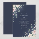 Mitternachts-Elfenbein-Blatt-Hochzeit Einladung (Vorne/Hinten)